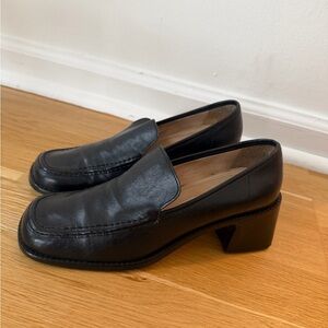 Vintage italian real leather Classic Black Women's Loafers heels Enzo angiolini